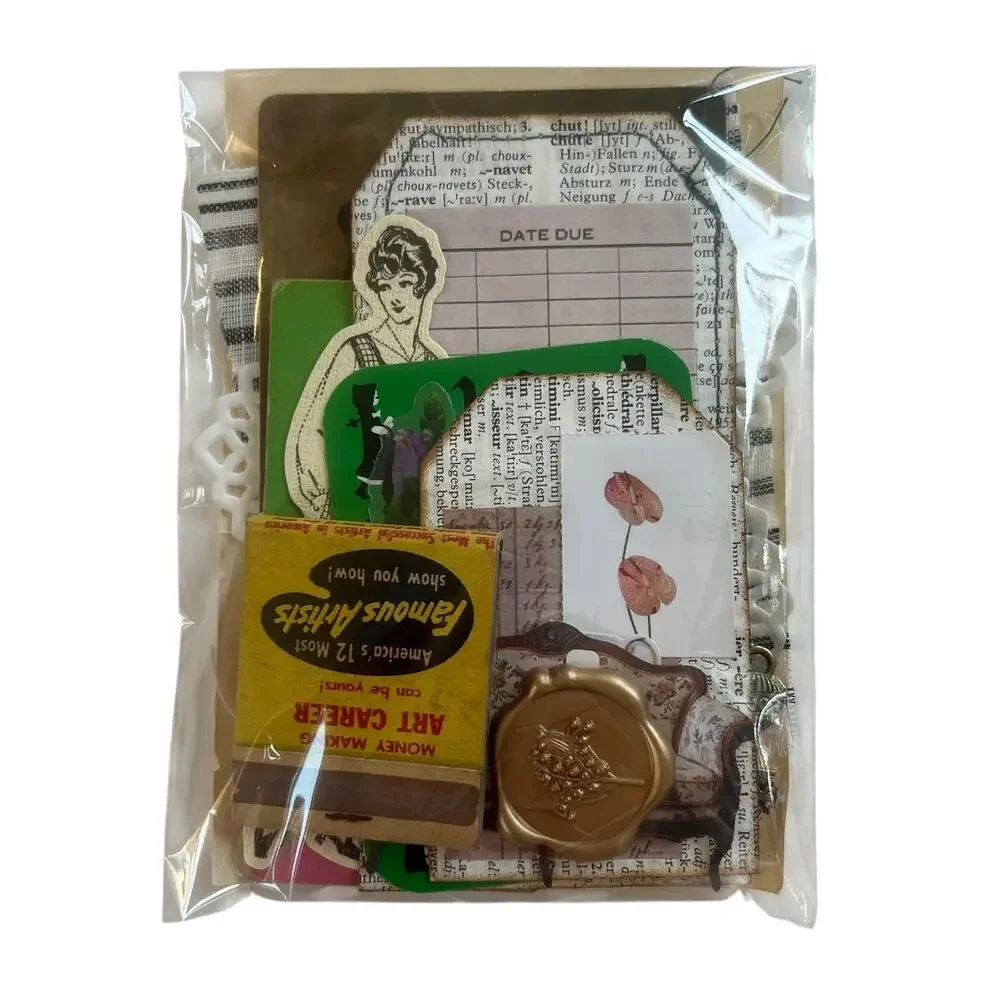 20 Pc Vintage Style Junk Journal Kit Ephemera Pack Matchbook Wax Seal Key Tag